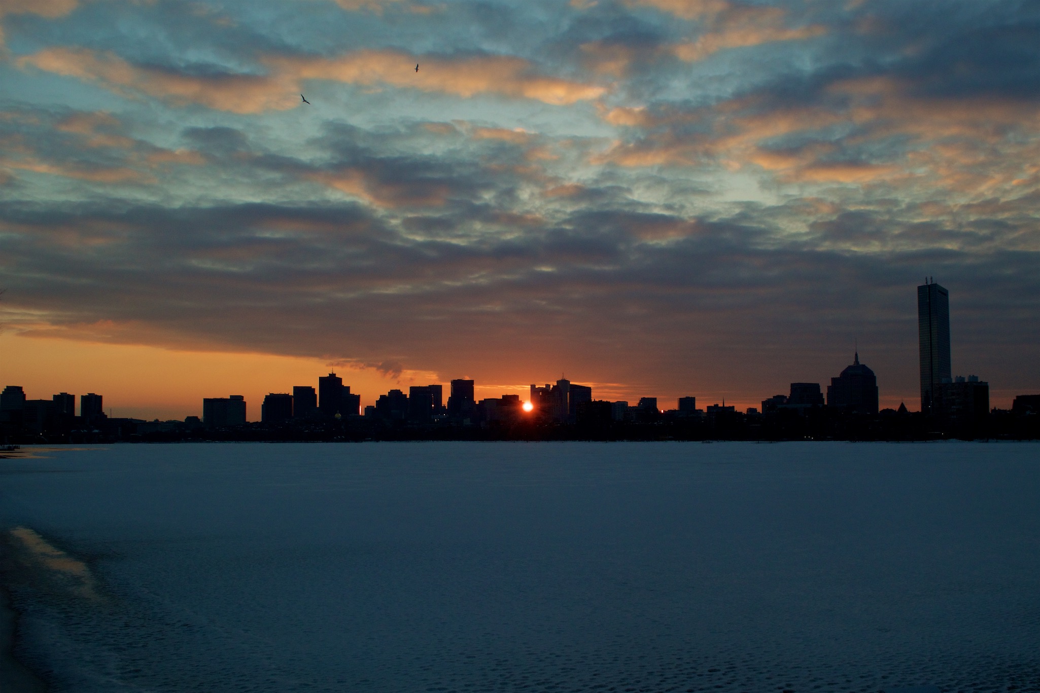 Sunrise over a Frozen Charles River in Boston