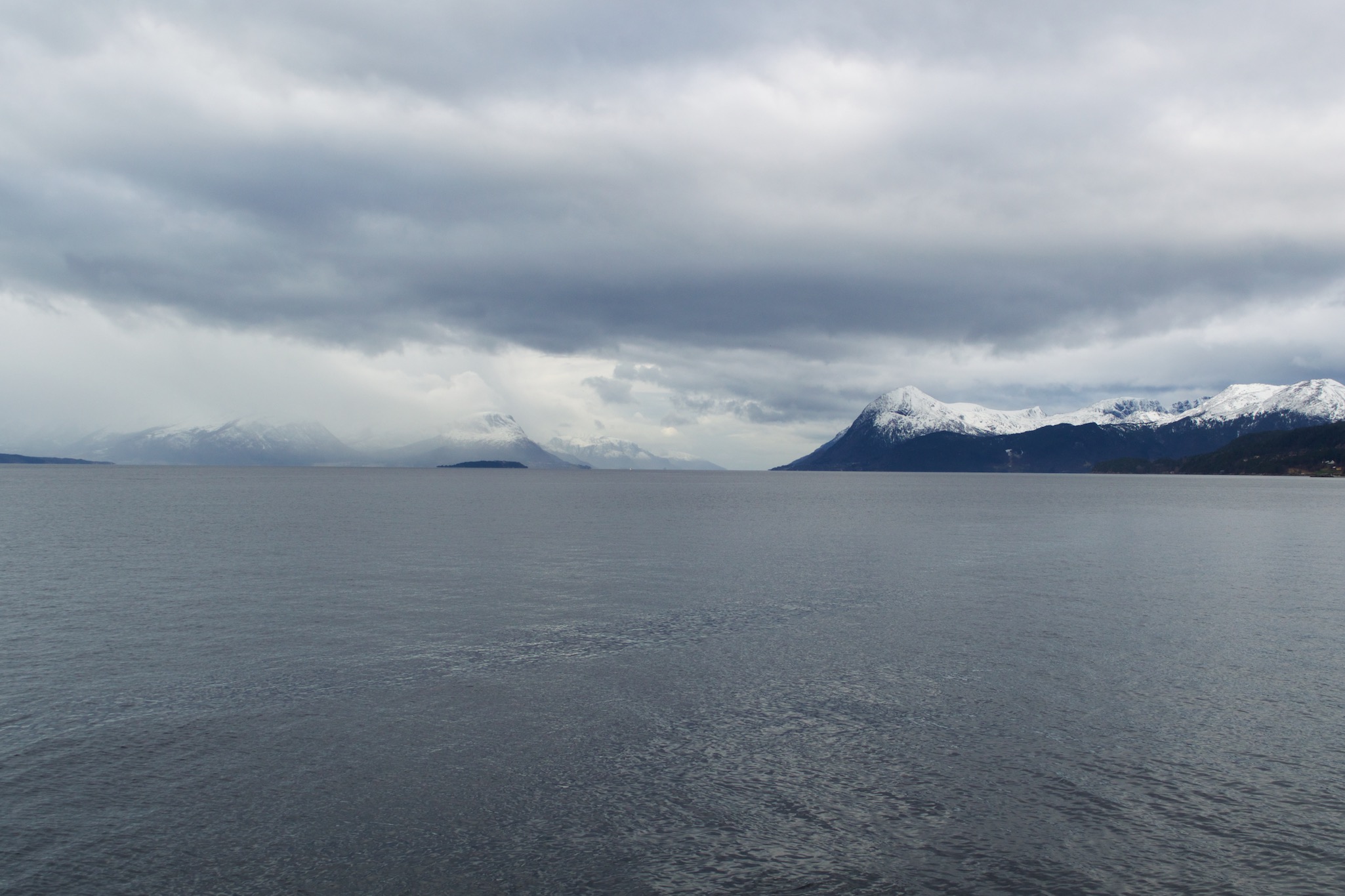 View of fjord and mountains from Molde, Norway