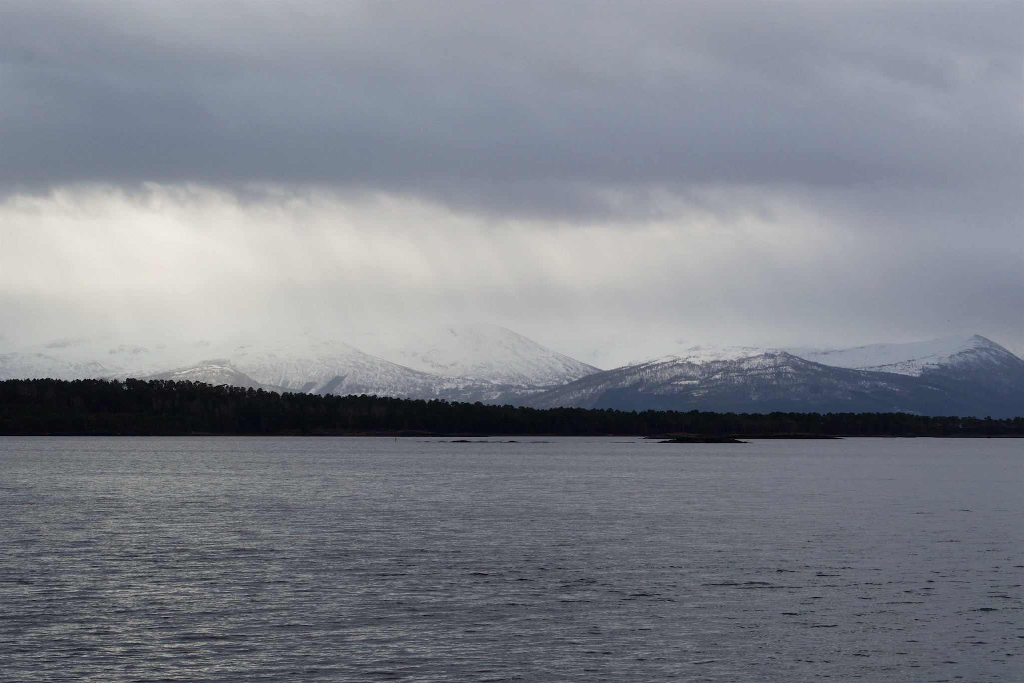 View of fjord and mountains from Molde, Norway