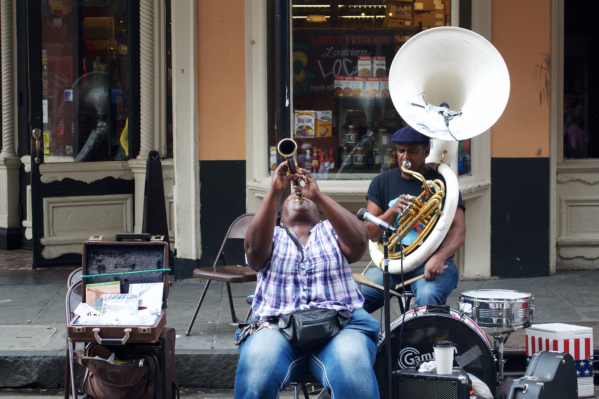 Clarinet and tuba jazz band in French Quarter New Orleans