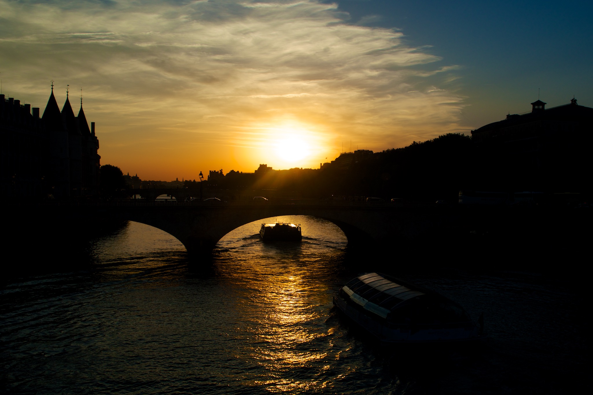 Sunset on the Seing in Paris France